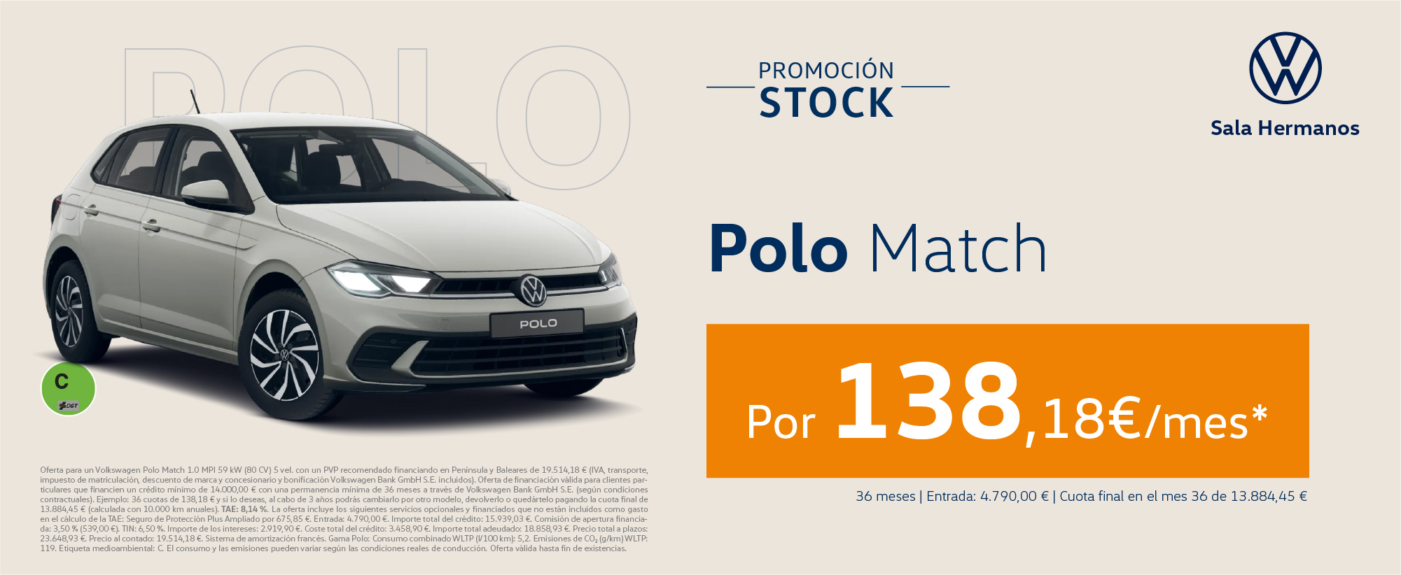 ¡Promoción Stock! Polo Match por 138,18€/mes*